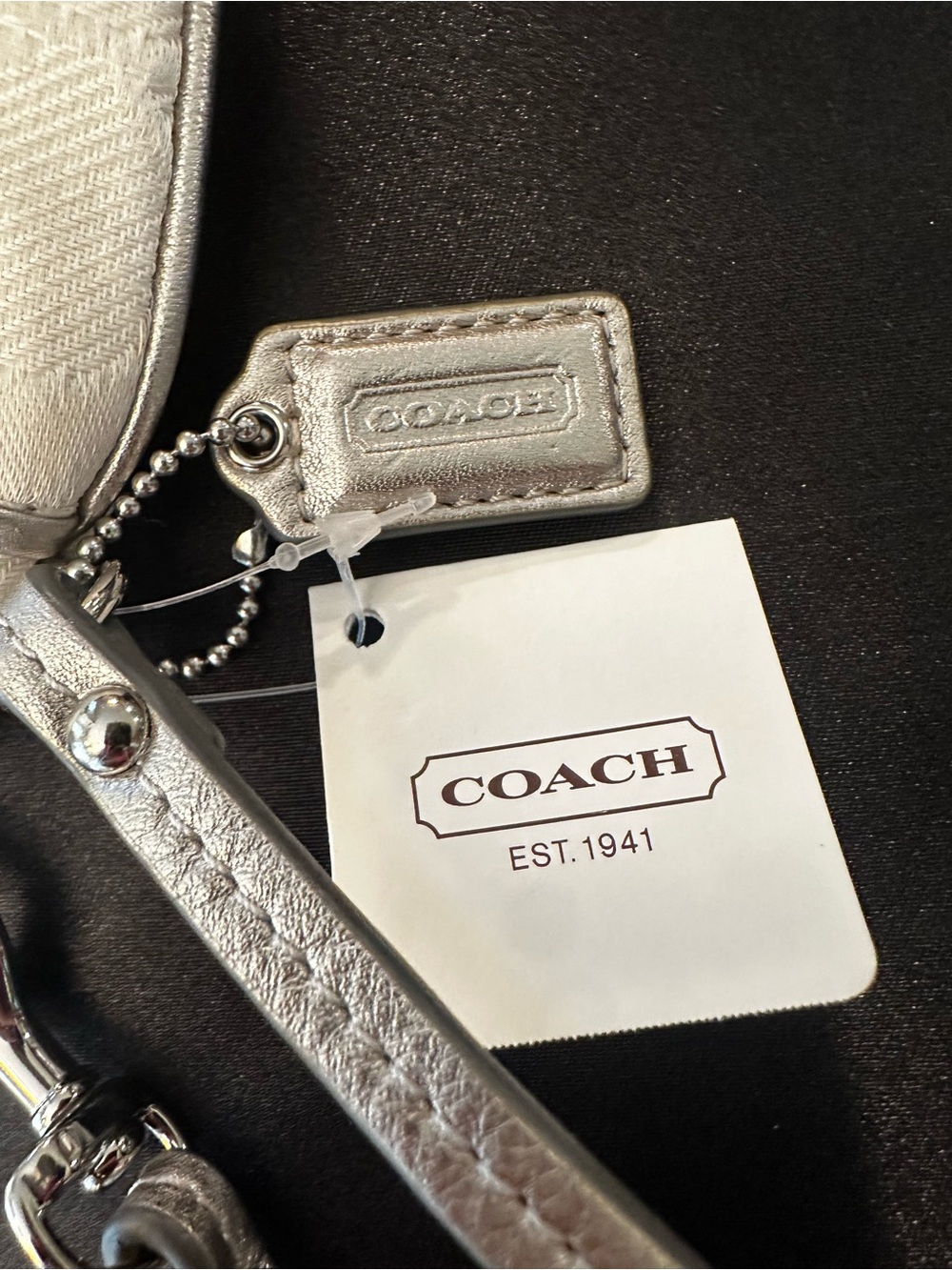 COACH Cream Signature Wristlet with Silver Trim - Picture 2 of 10